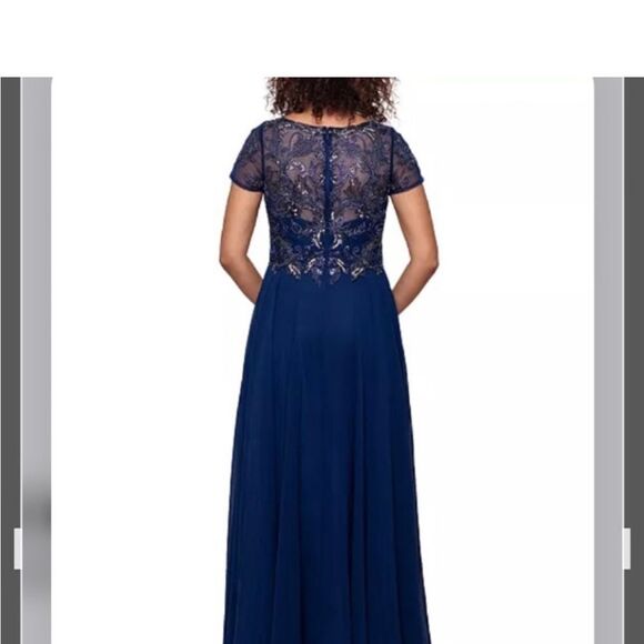 XSCAPE 4230XN Beaded Bodice Embellished Short Sleeve Chiffon Gown NWT - Picture 5 of 8